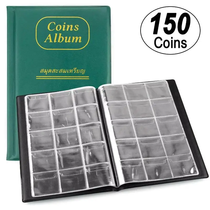 150 Slot Coin Collection Album Anti-Scratch PVC-Free Coin Holder Book for Numismatists Home Travel Storage