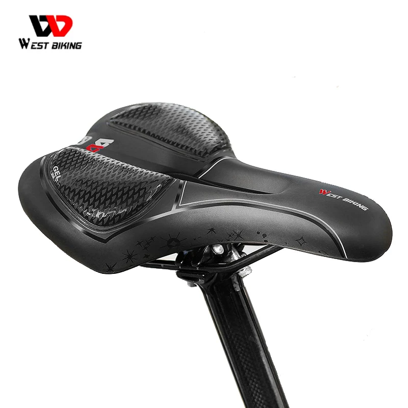 

WEST BIKING Silica GEL Breathable Hollow Cycling Cushion Seat With Tail Light Big Butt Bike Bicycle Saddle Soft Shock Absorbing