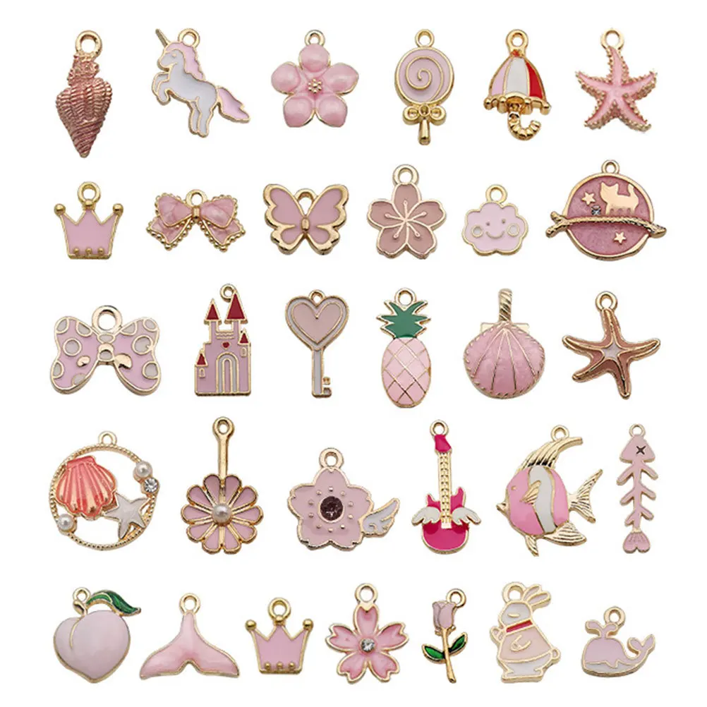 

31pcs Shell Series Jewelry Accessories Zinc Alloy Drip Oil Pendant Charms For Diy Earrings Bracelet Keychain Sweater Chain