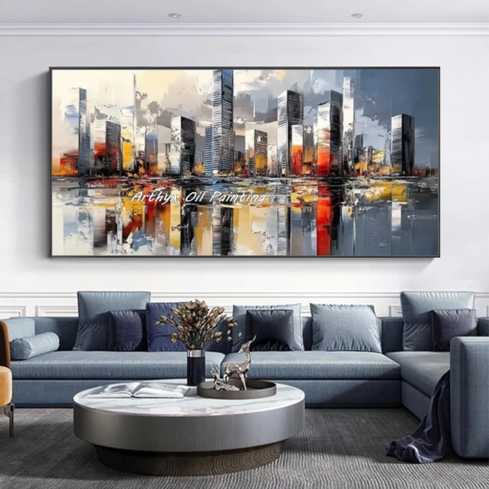 Arthyx, peinture à l'huile sur toile de paysage urbain faite à la main, affiche abstraite à texture moderne, image d'art murale, décoration de chambre, décoration de la maison