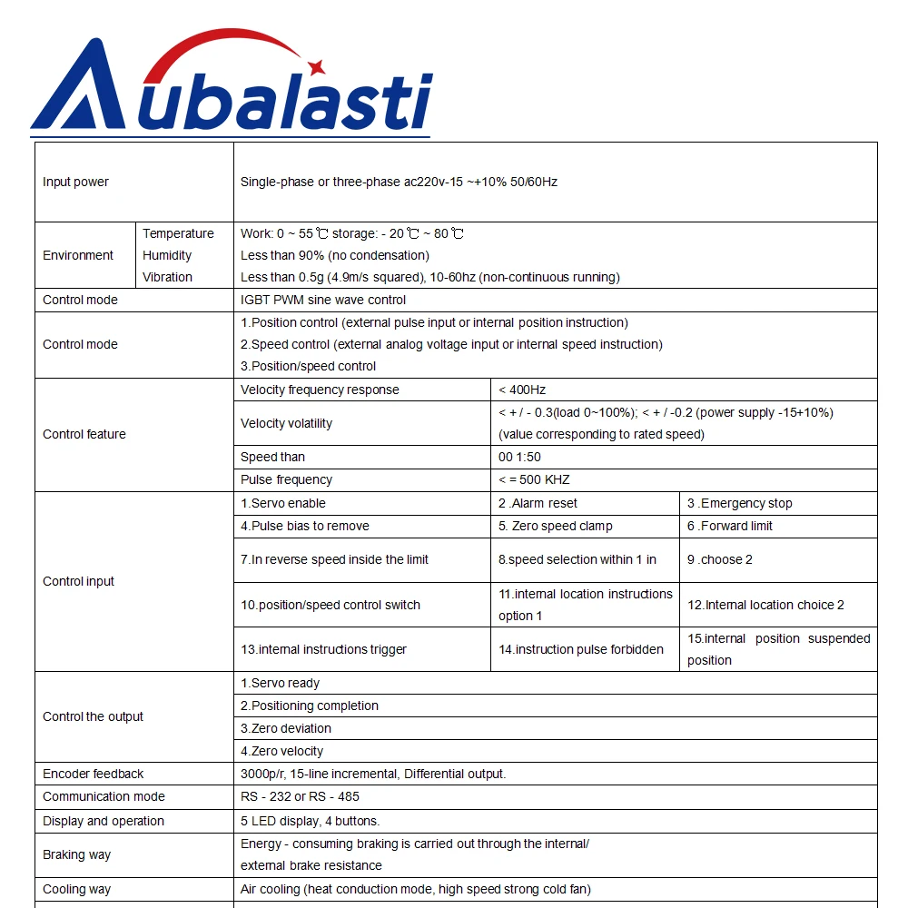 Aubalasti 400 واط 1.27N.m 730 واط 3.5N.m 750 واط 2.4N.m 1KW محرك سيرفو يعمل بالتيار المتردد سائق أطقم 220 فولت تقليل الضوضاء المغناطيس الدائم AASD-15A سائق