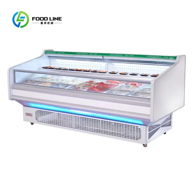 Custom Made Green Health Led Light Commercial Cooler Meat Showcase for Butcher Meat Display Freezer