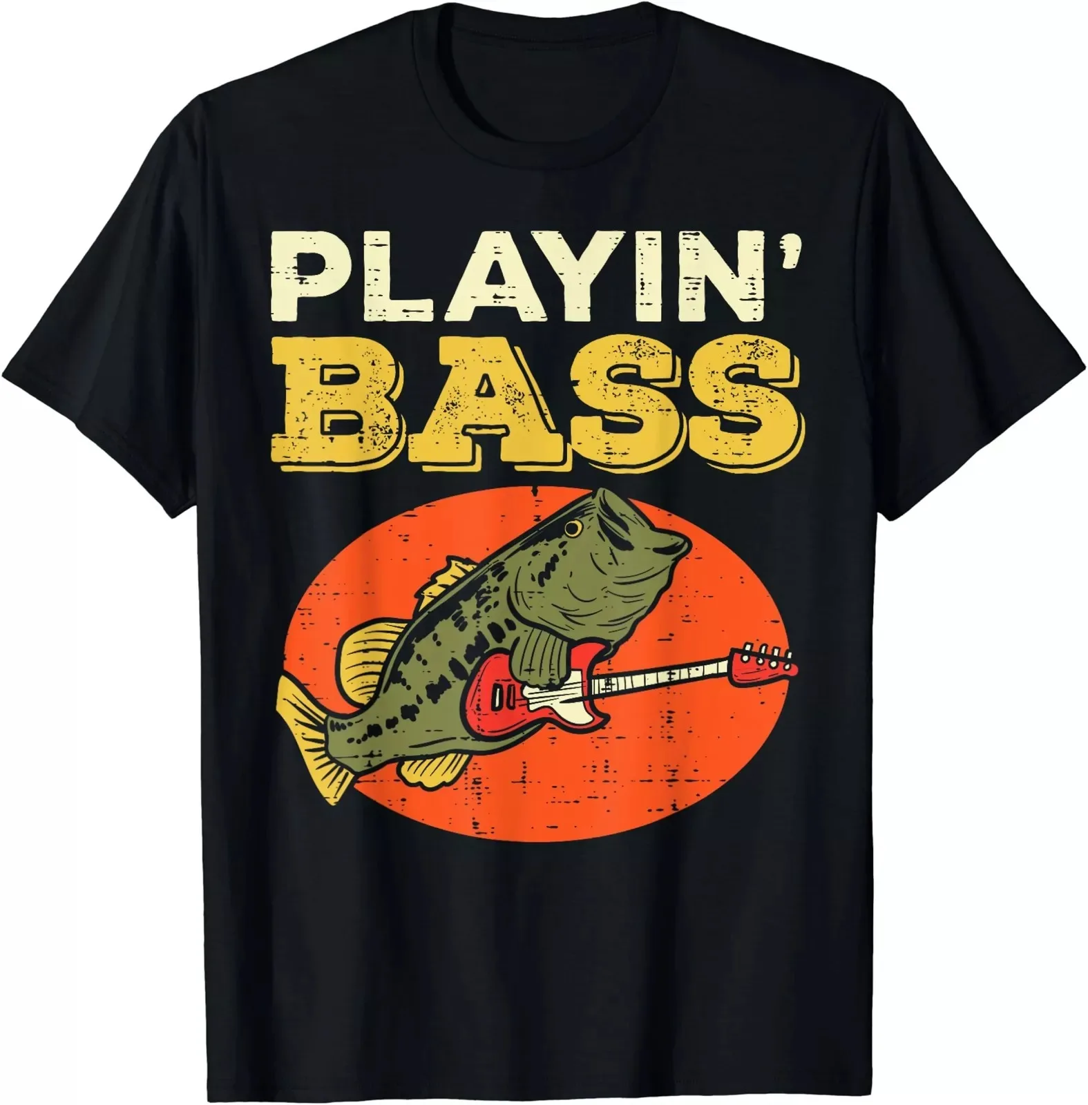 Playin Bass Fish Guitar Cool Fishing Bassist Player Musician Gift T-Shirt S-5XL