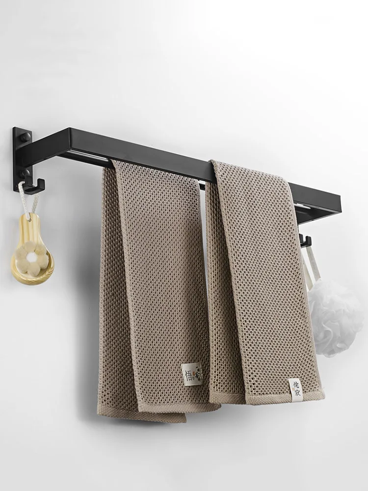 Bathroom Accessories Wall Mount Towel Rack Space Aluminum Shower Room Holder Towel Hanger Double Towel Bar Hook Bathroom Shelf