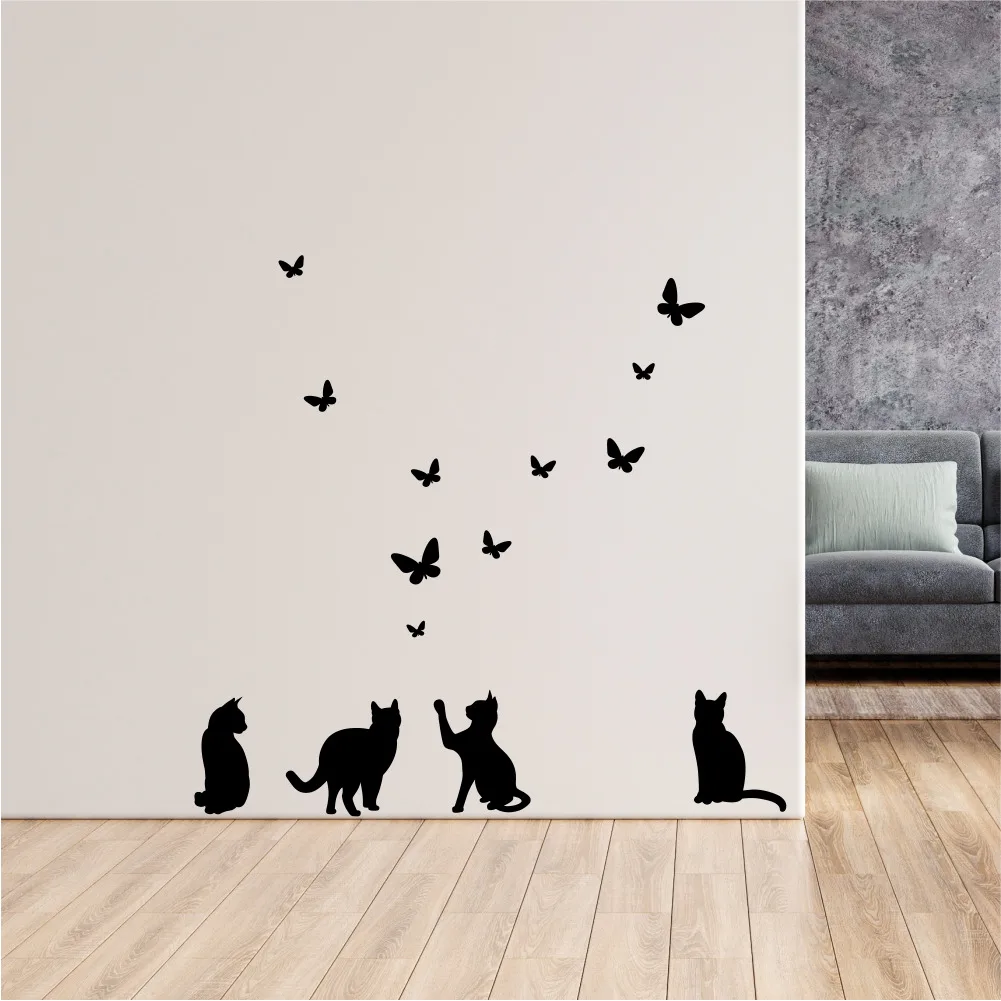 

Four Cat and Butterflies Wall Sticker Kids Room Decoration Mural Self-adhesive Bedroom Home Wallpaper Nursery Decor Decals M577