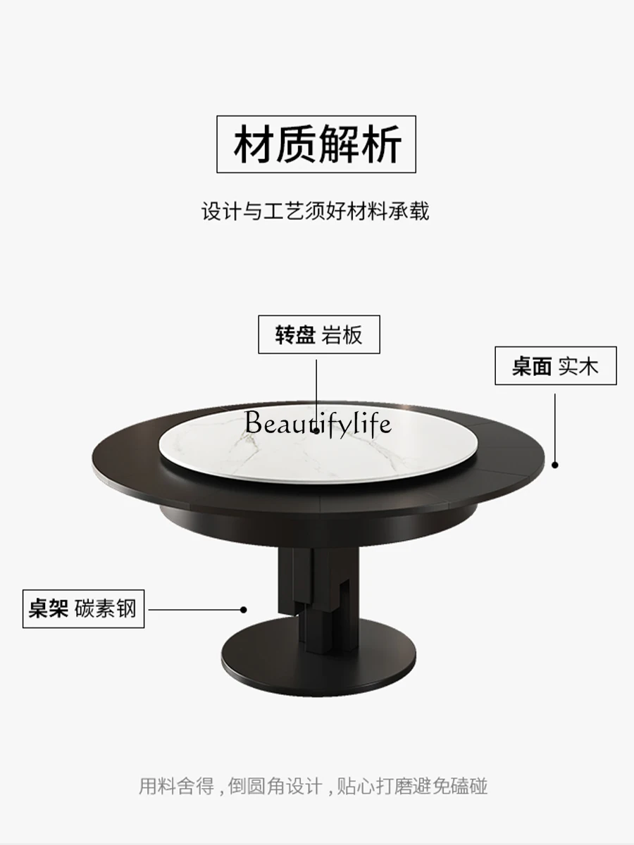 Modern Minimalist Stone Plate Dining Table Space-Saving Rotating Retractable round Table Light Luxury Folding Dining Table