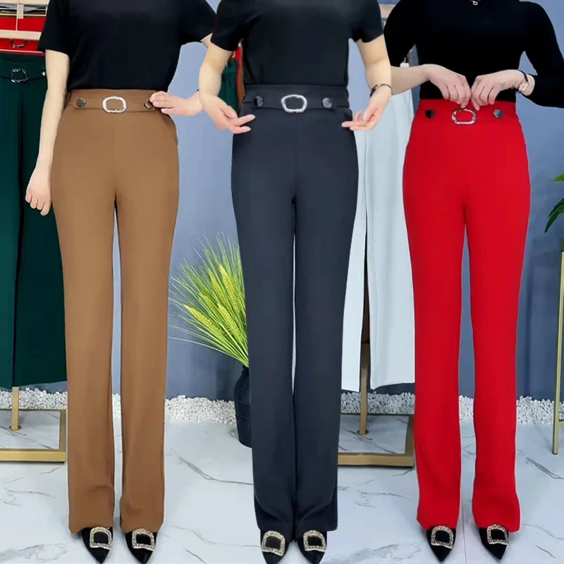 

Весенне-летние женские брюки с высокой талией, драпированные, облегающие, повседневные, с эластичным поясом, тонкие, длинные, удобные, свободного кроя