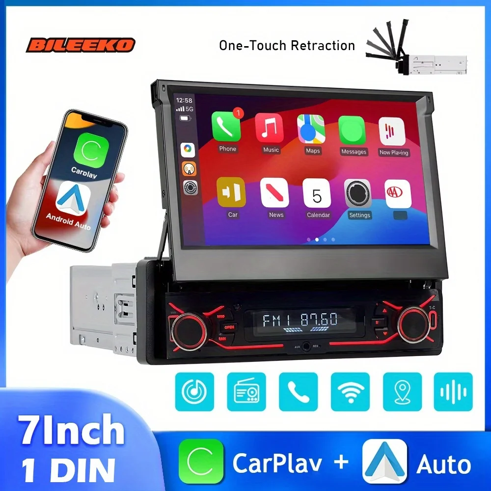 

Universal 1 Din Car Radio 17.78cm Retractable Screen Car Multimedia Video MP5 Player, Incar Entertainment, Driving Companion
