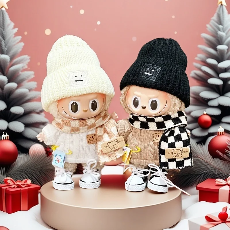 Suitable for 17cm Labubu V1/V2 Doll Clothes Doll Outfit Christmas Sweater Decoration Set[Clothes Only]