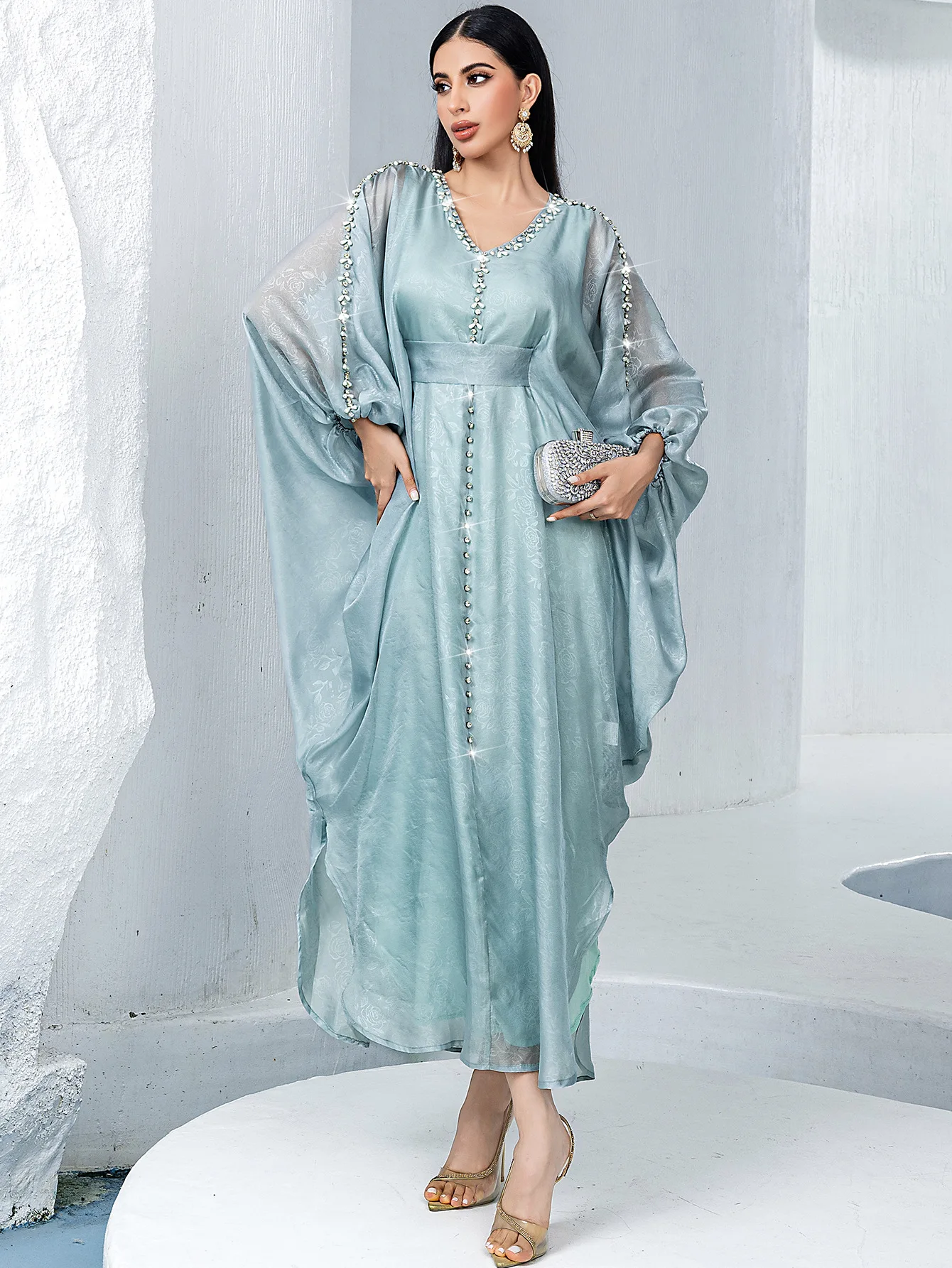 

Eid Dress for Women Diamond Abaya Bat Sleeve Muslim Party Caftan Robe Jalabiya Morocco Dubai Kaftan Vestidos Largos Ramadan 2025