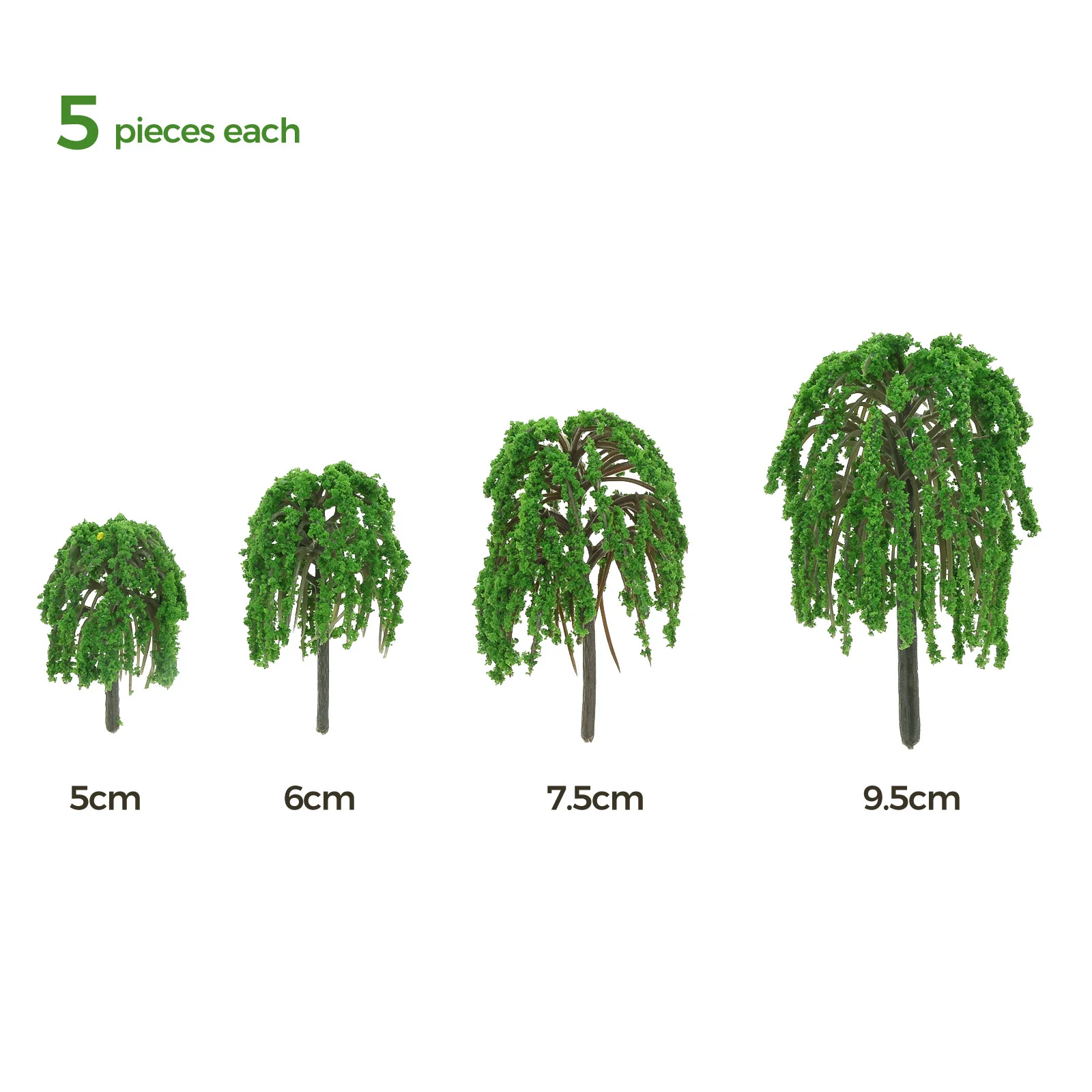 20Pcs 5/6/7.5/9.5cm Artificial Willow Tree Model Scenery Landscape Model Weeping Willow Tree for Train Scenery Landscape Layout