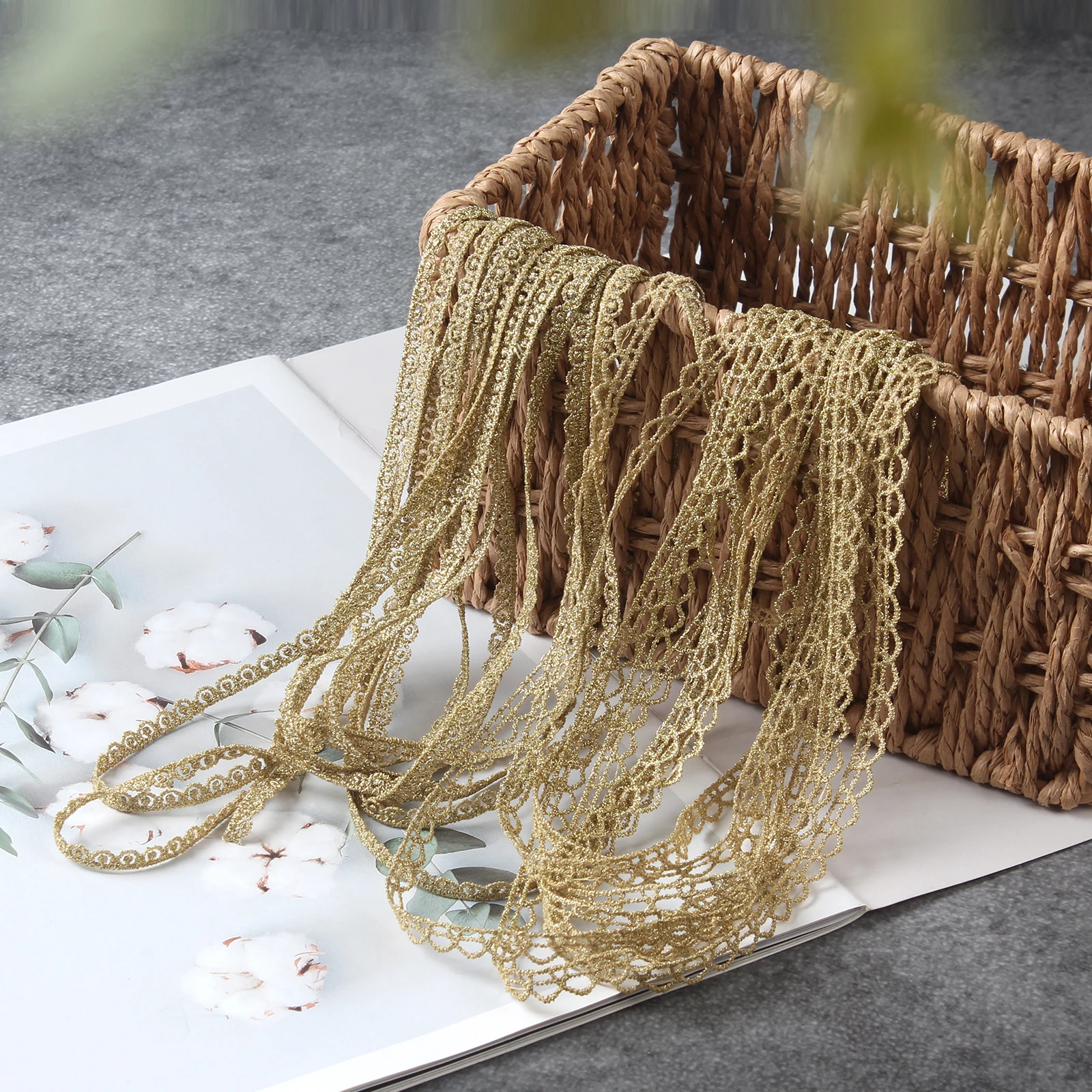 2 Design Gold Lace Trim Gold Gimp Trim Gold Metallic Trim for Sewing, Cake, Headband, Bracelet, Bag,Cake Fringe, Wedding Dress