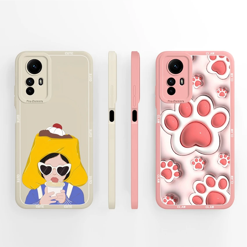 

Coque For Redmi Note 12S 12 Pro+ Turbo Phone Cover Cute Animal Palm Patterns Liquid Silicone Shockproof Premium Protection Cases