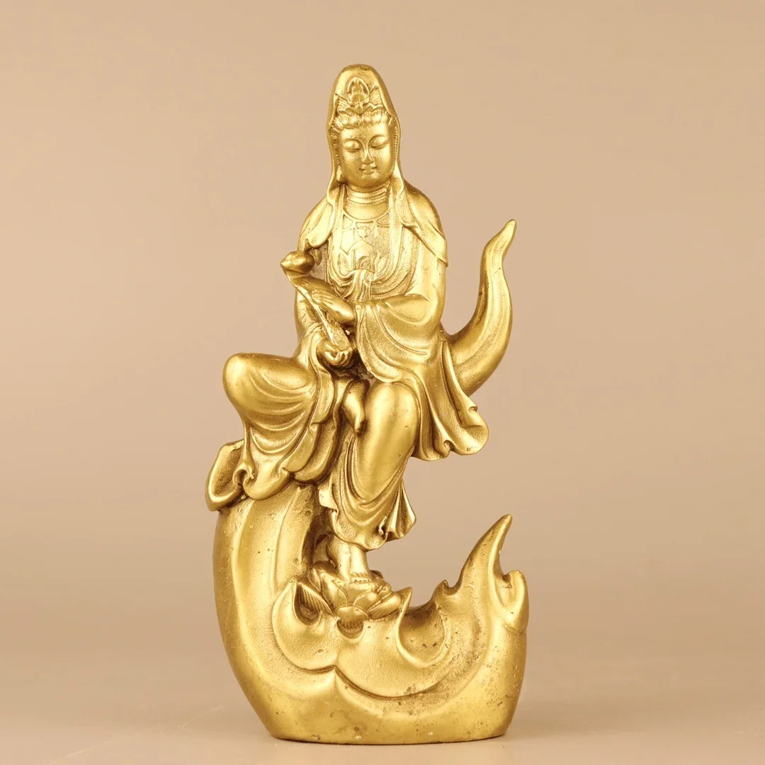 

6"Tibetan Temple Collection Old Brass Guanyin Bodhisattva Buddha Moon Guanyin Standing Buddha Worship Hall Town house Exorcism