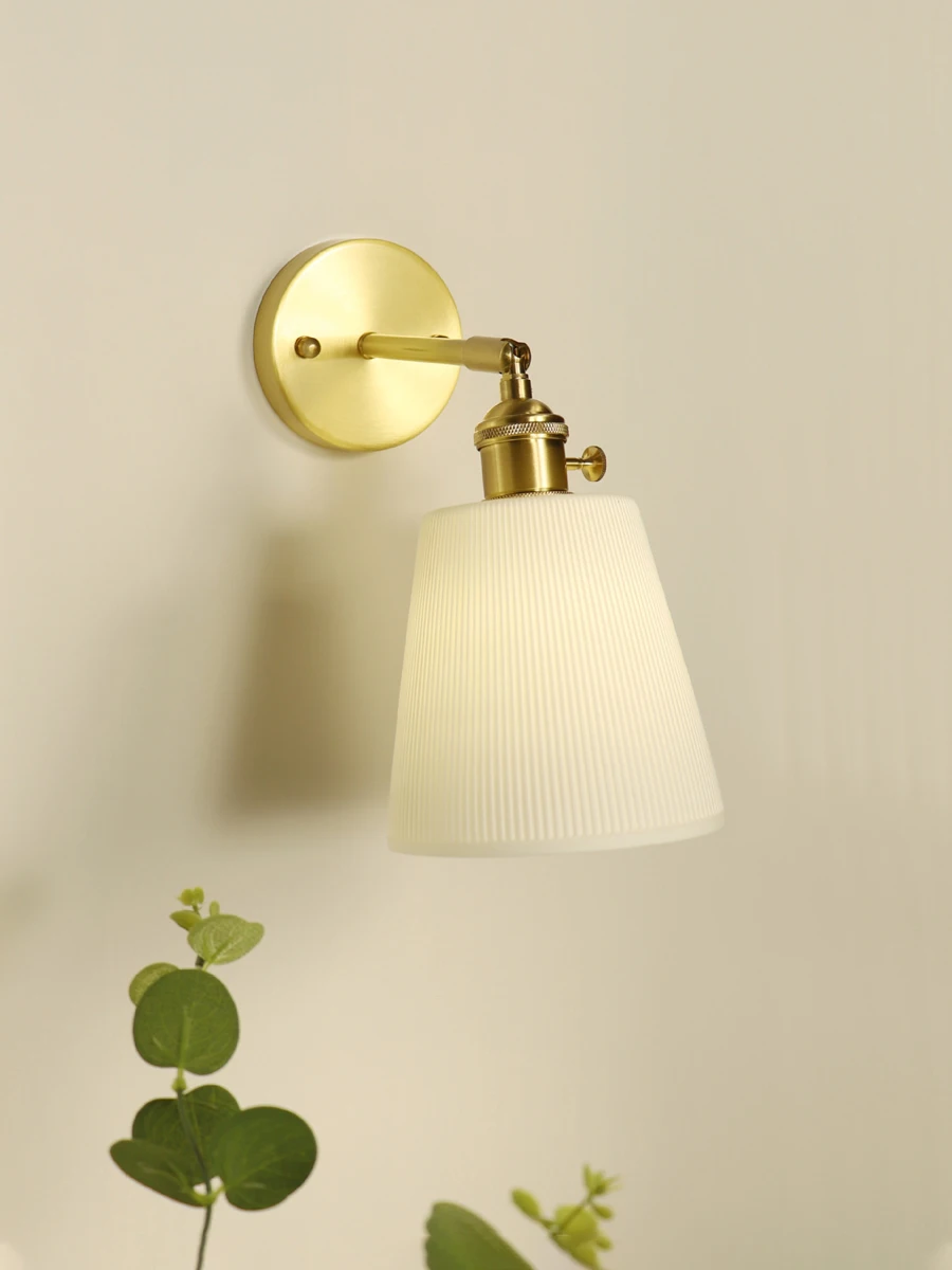 Nordic Style Wall Lamp Ceramic with switch for Living Room Bedroom Vintage Sconce Lights Adjustable Brass Bedside Reading Light
