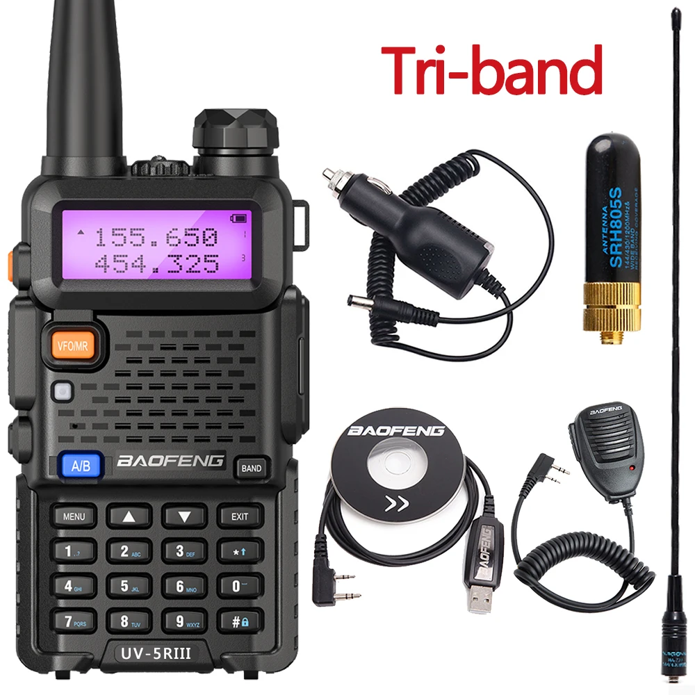 

Рация Baofeng UV-5R III трехдиапазонная с двойной антенной VHF UHF 136-174 МГц, 220-260 МГц, 400-520 МГц, Любительский радиосканер