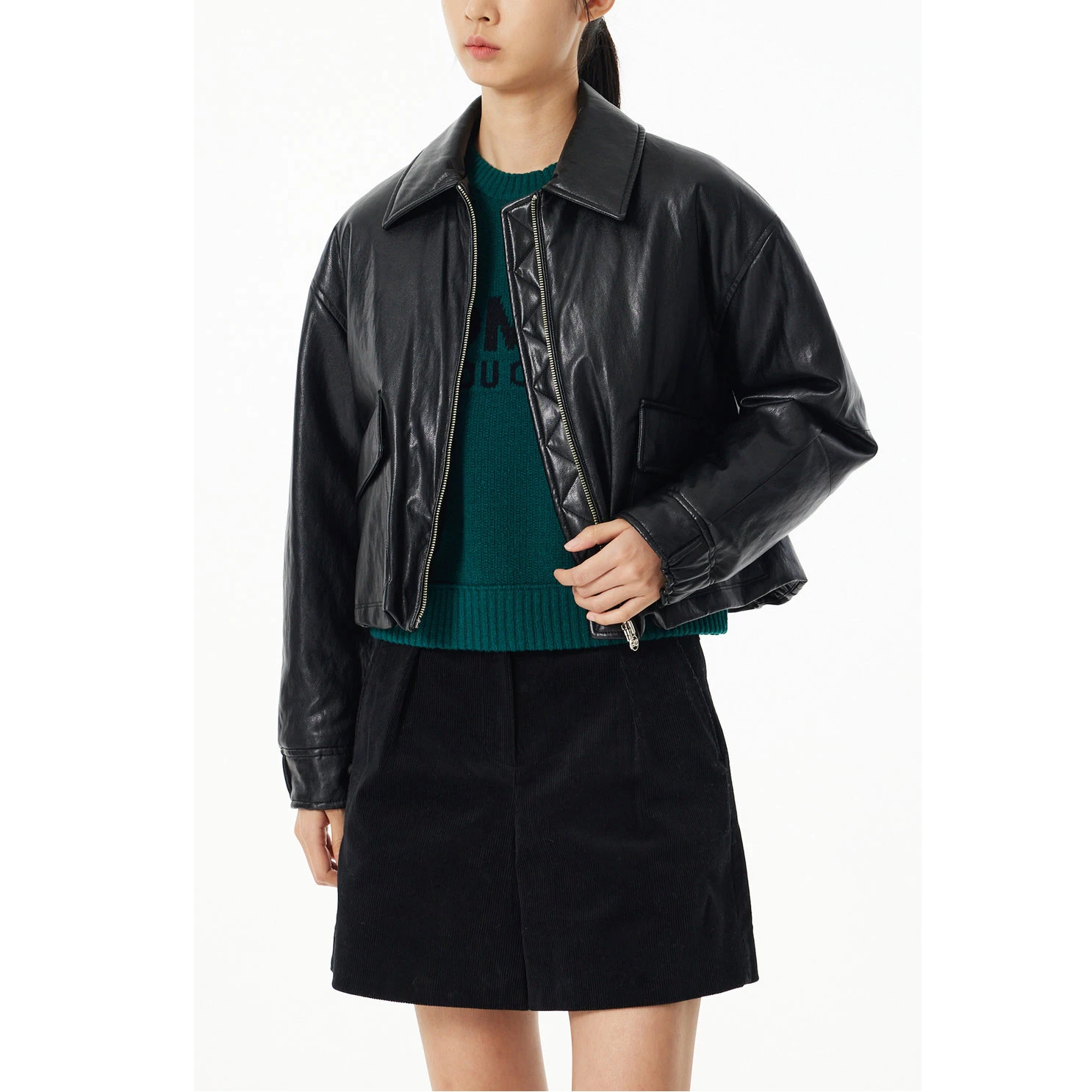 Sli ort Goose down Jaet Women's PU Leather Coat with Emed Letters Collar Autumn Winter Faion High End Selfwill