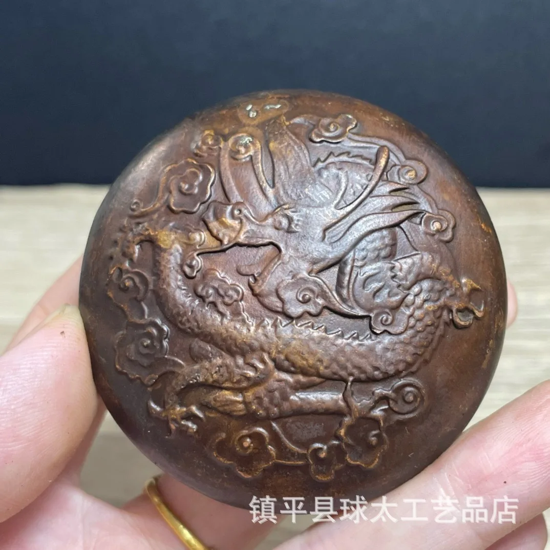 

Ancient ink cartridge study four treasures relief dragon ink cartridge box Xuanzi study decorative ornament