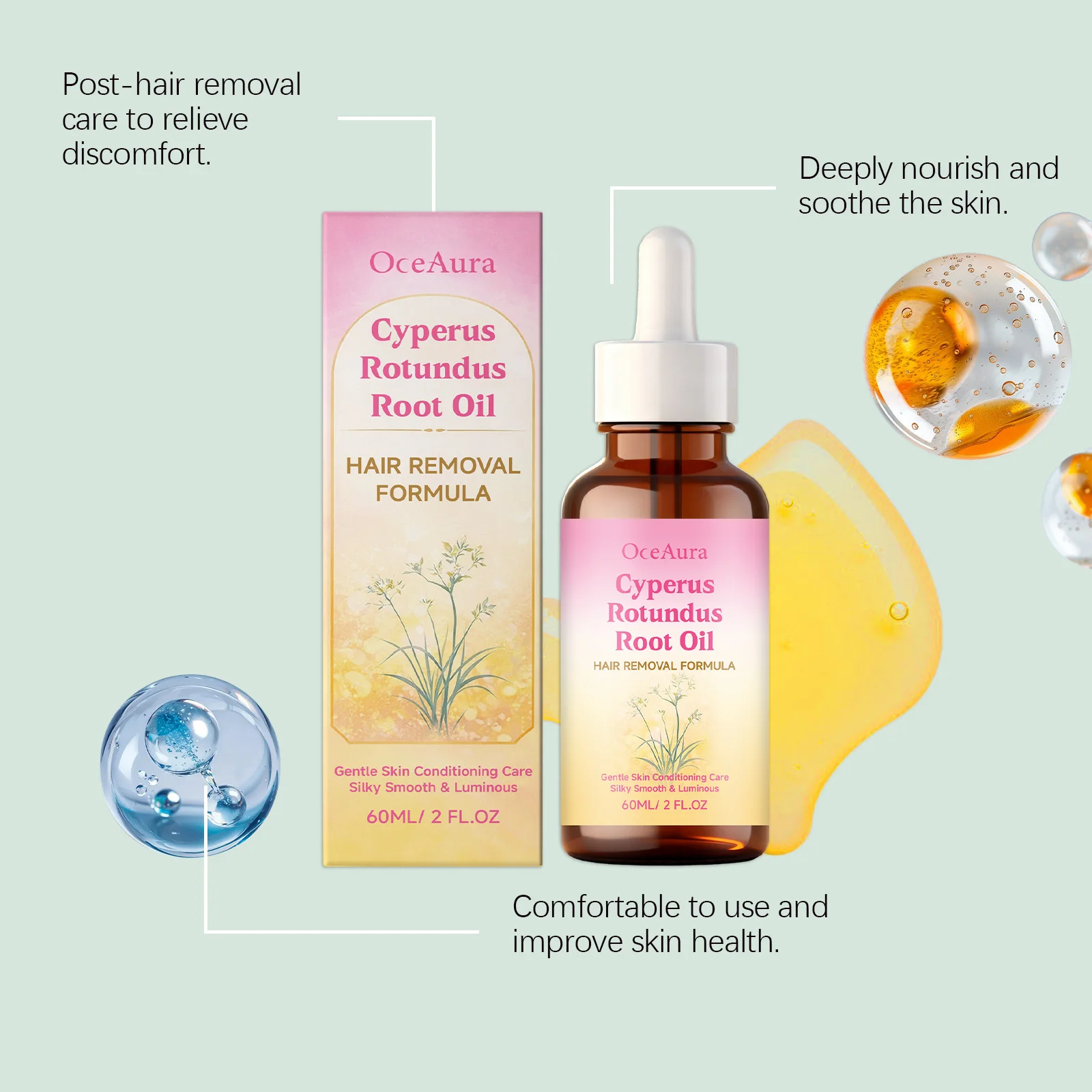 60ML Cyperus Rotundus After-shaving Oil Hair Removal Care Soothing Discomfort Nourishing Skin Refreshing Smoothing Essence Oil