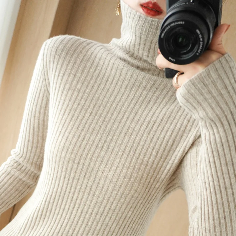 2022 Spring Autumn Winter Women\'s Cashmere Sweater Turtleneck Pullover Slim Solid Color High-quality Warmth Comfort Knitwears