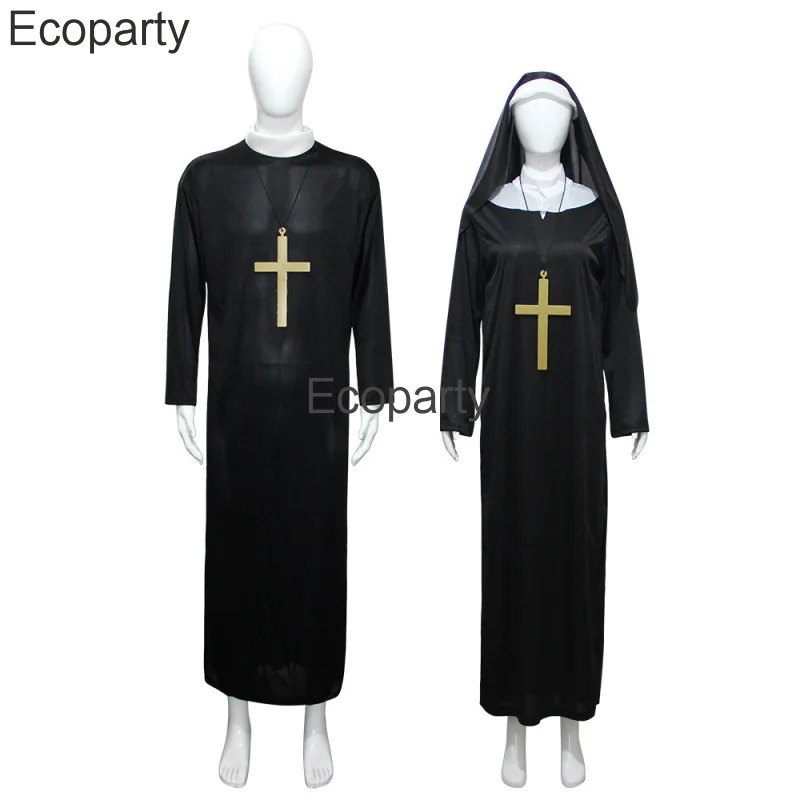 Costume Cosplay da sacerdote tradizionale di Halloween per uomo abiti da damigella d'onore abito nero costumi da festa in maschera di carnevale per adulti