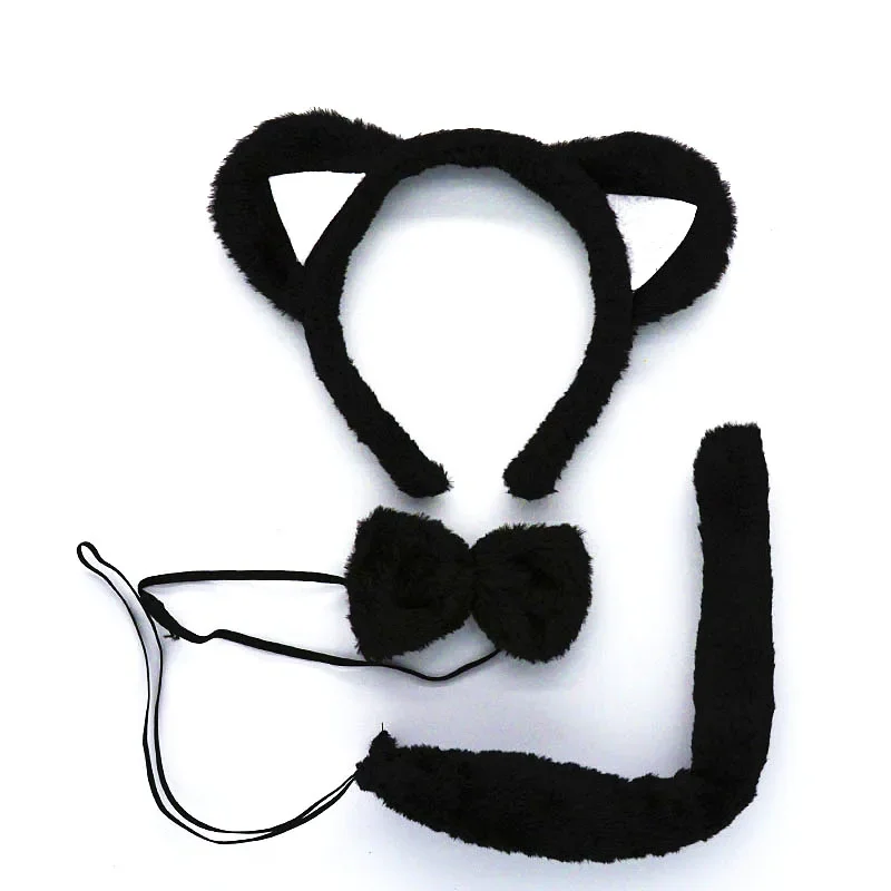 

10pack Party Plush Balck Pink White Cat Ear Headband Bow Tie Tail Animal Hair Band Birthday Halloween Costume Cosplay