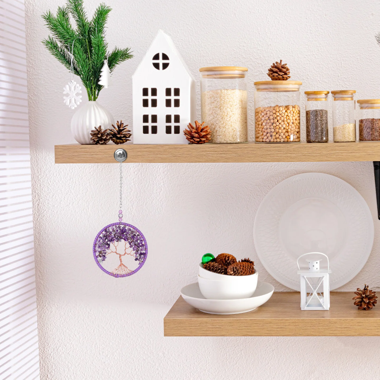 

11Cm Life Tree Hanging Pendant Purple Home Room Decor Jewelry Creative Gift Small for Wall Bottle Neck Hook