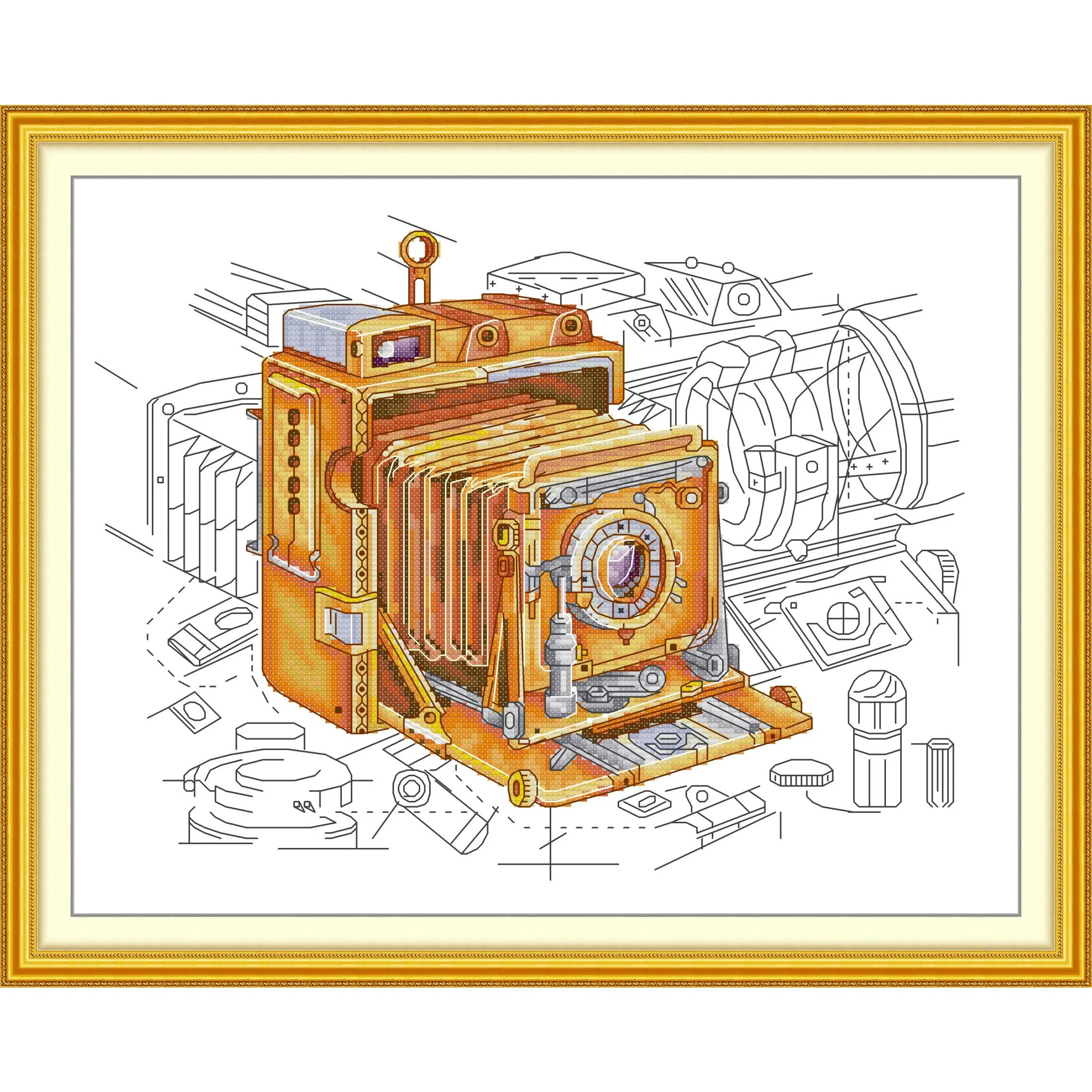 

Joy Sunday Pre-printed Cross Stitch Kit Easy Pattern Aida Stamped Fabric Embroidery Set-Classic Camera