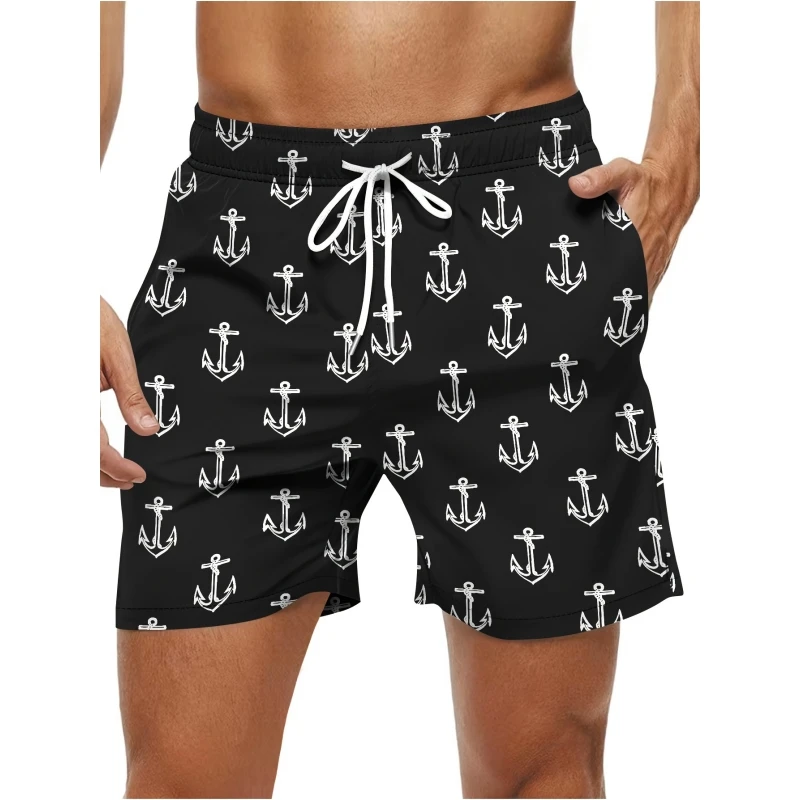 Simple Anchor Pattern Beach Shorts For Men Fashion Outdoor Sports 3D Printed Short Pants Loose Streetwear Quick Dry Swim Trunks