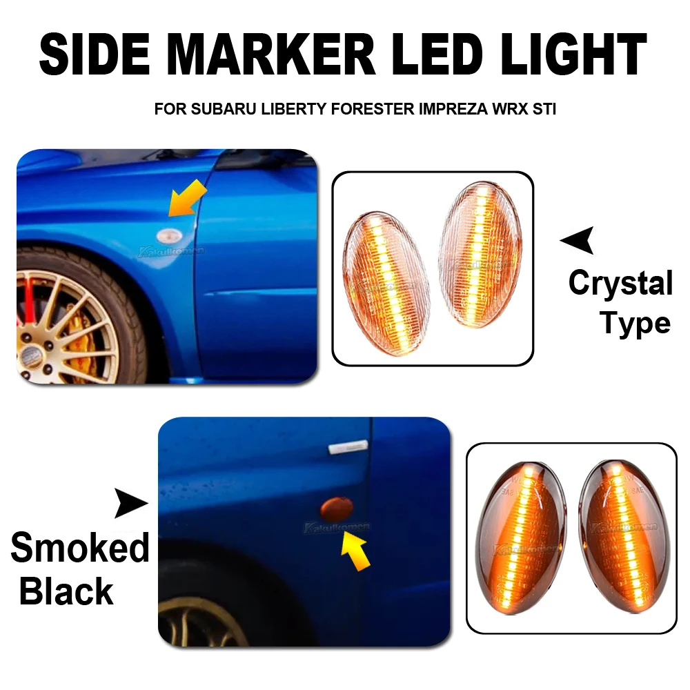 2Pcs Dynamic Amber LED Side Marker Turn Signal Sequential Blinker Light For Subaru Liberty Forester Impreza Wrx Sti 2002-2007