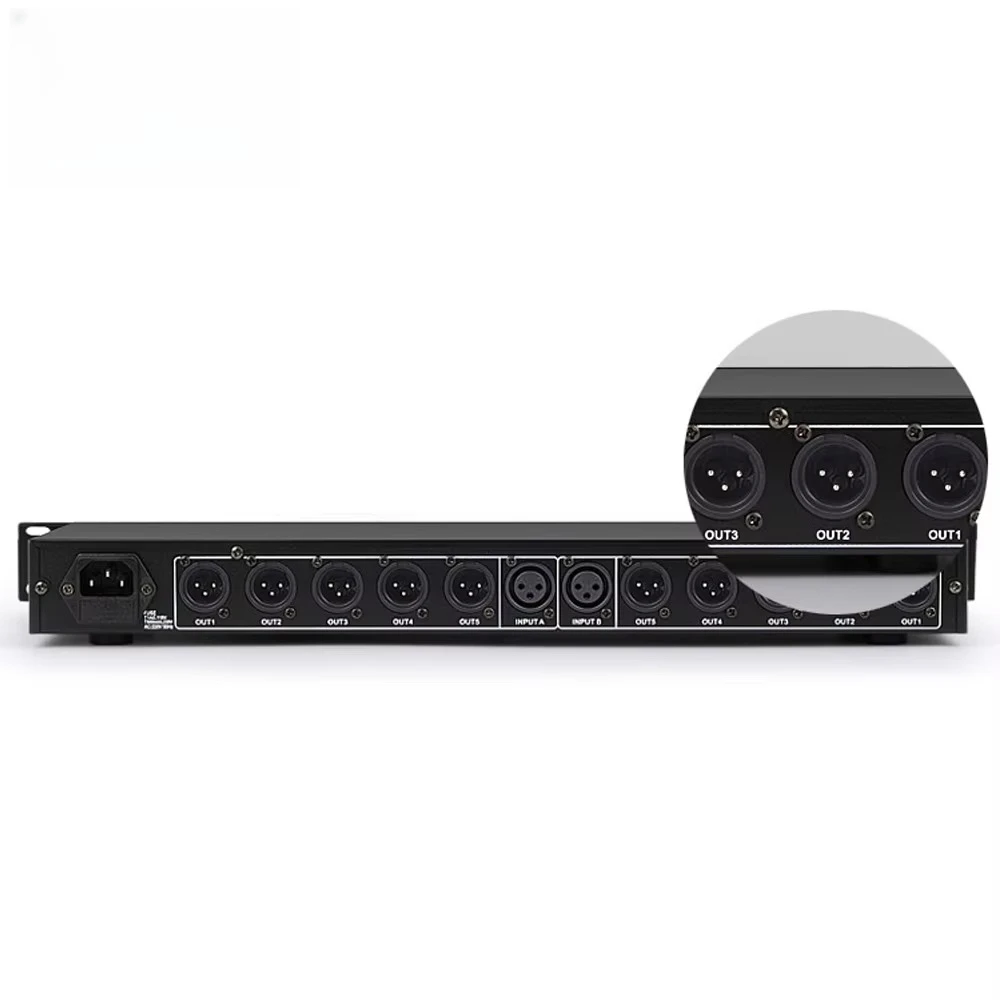 Professional Equipment Stereo Mono Audio Signal Splitter Amplifier Distributor 2 in 10 Out XLR for Stage