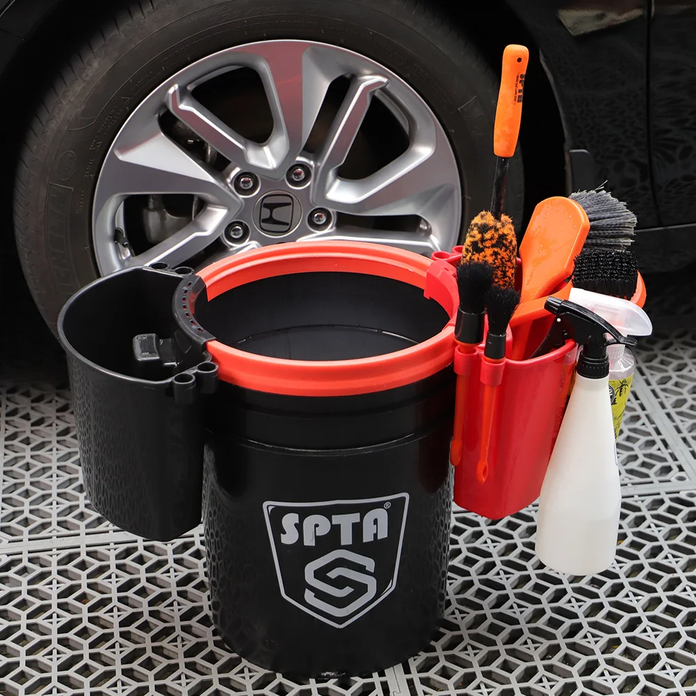 SPTA Universal Bucket Organizer Car Detailing Tools Towels Brushes Mitt Fast Easy Storage Kits External Hanging Barrel