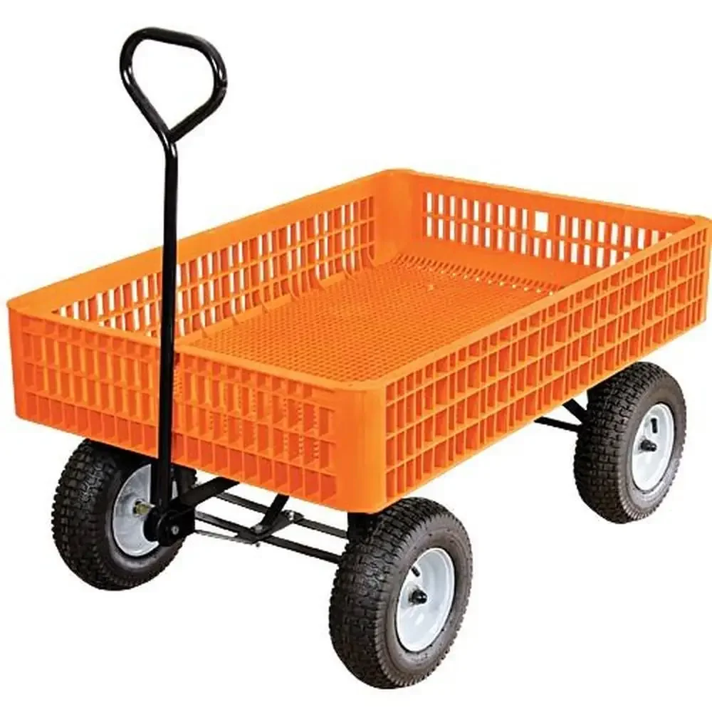 Heavy Duty Orange Utility Wagon Tray 30x46x7.5 Inch 1,000lb Capacity Hitching Feature Alloy Steel Frame High Strength Wheels