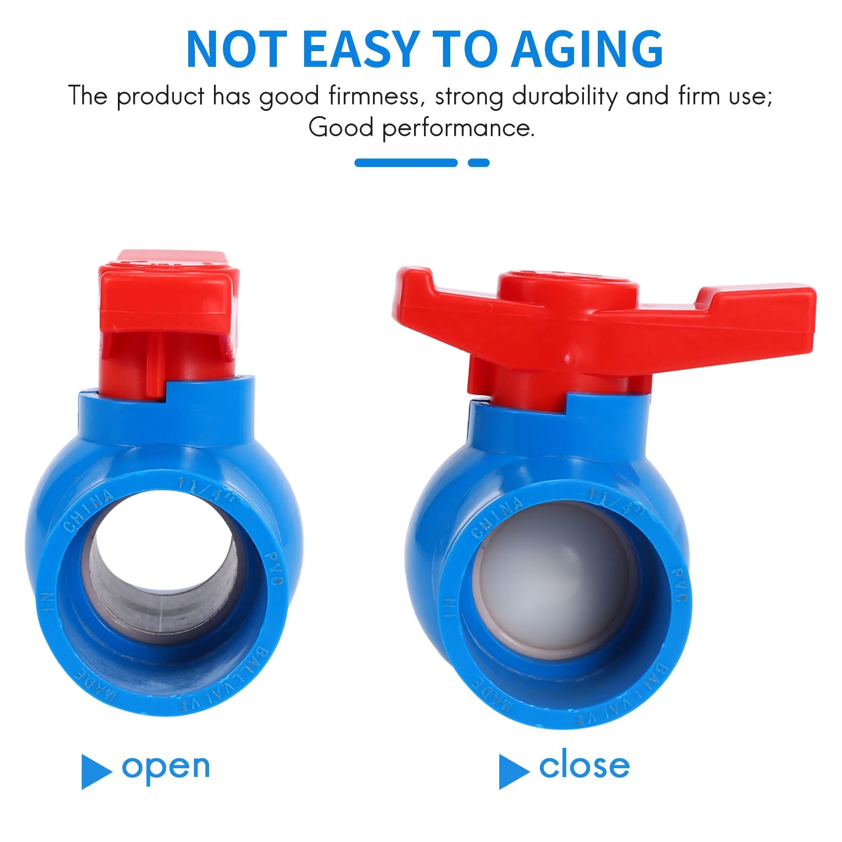 40mm x 40mm Slip Full Port Red Handle Lever U-PVC Ball Valve Blue