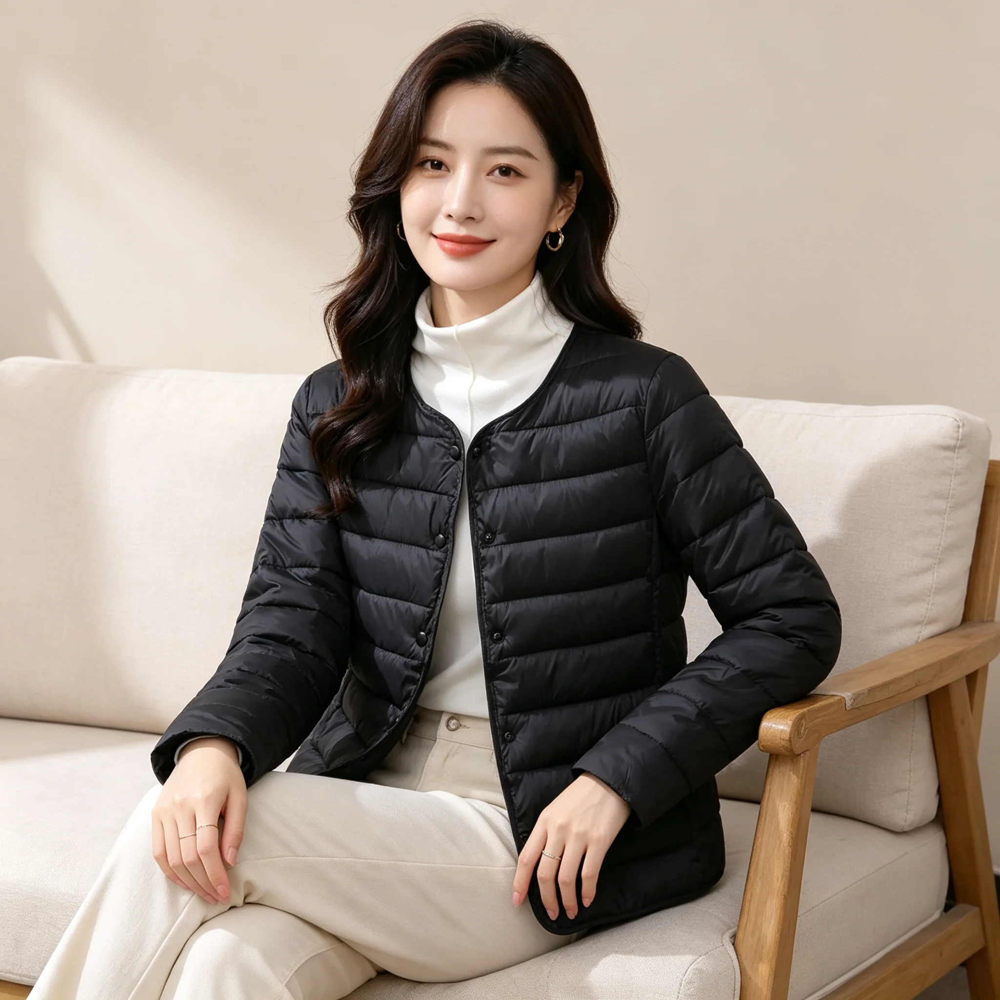Women's Winter Parka 2025 Hooded Round Neck Down Cotton Jacket Ladies Korean Version Lightweight And Thin Loose Female Outerwear