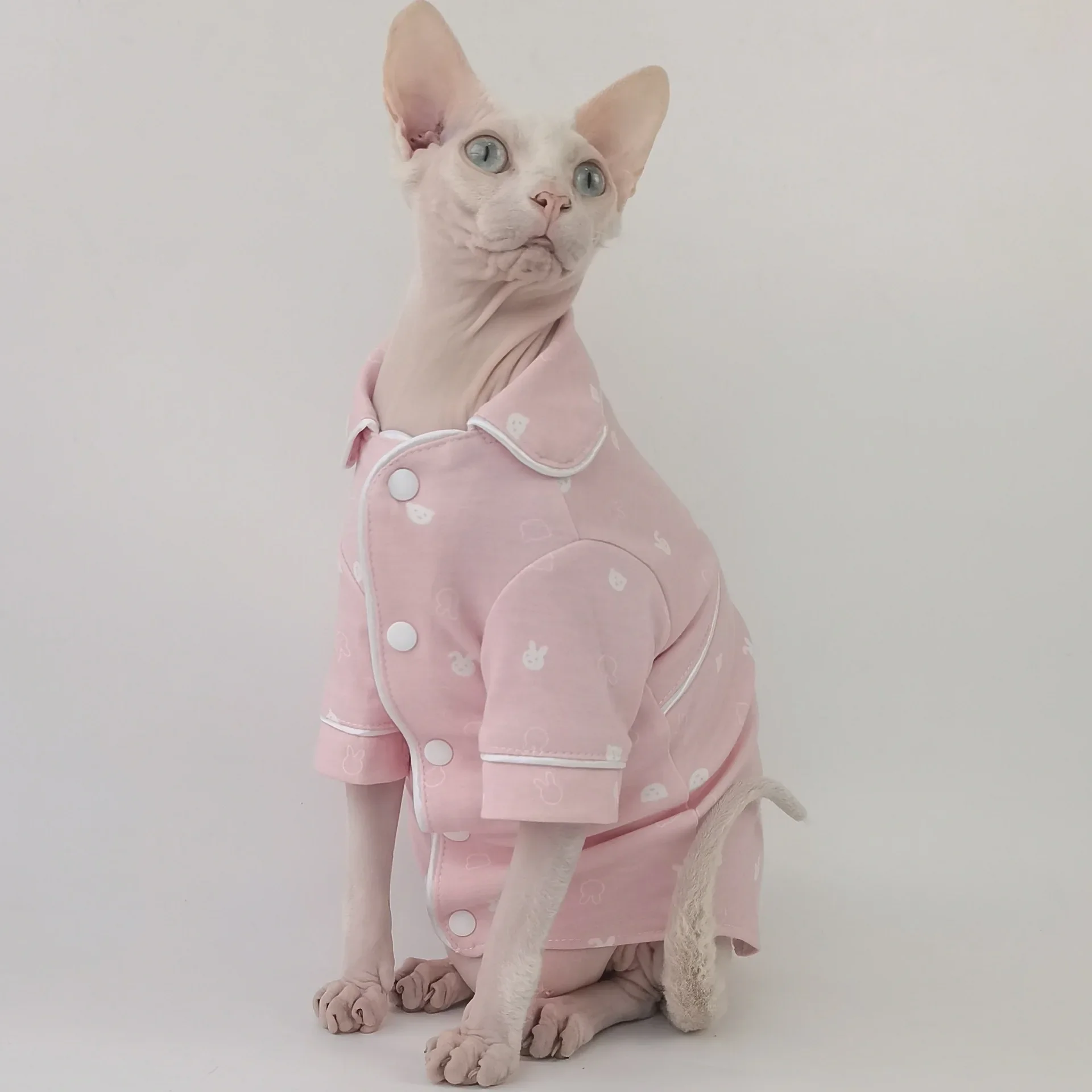 New Spring and Autumn Rabbit Pajamas Sphinx Hairless Cat German Clothes Cotton Breathable Skin-friendly Cute.