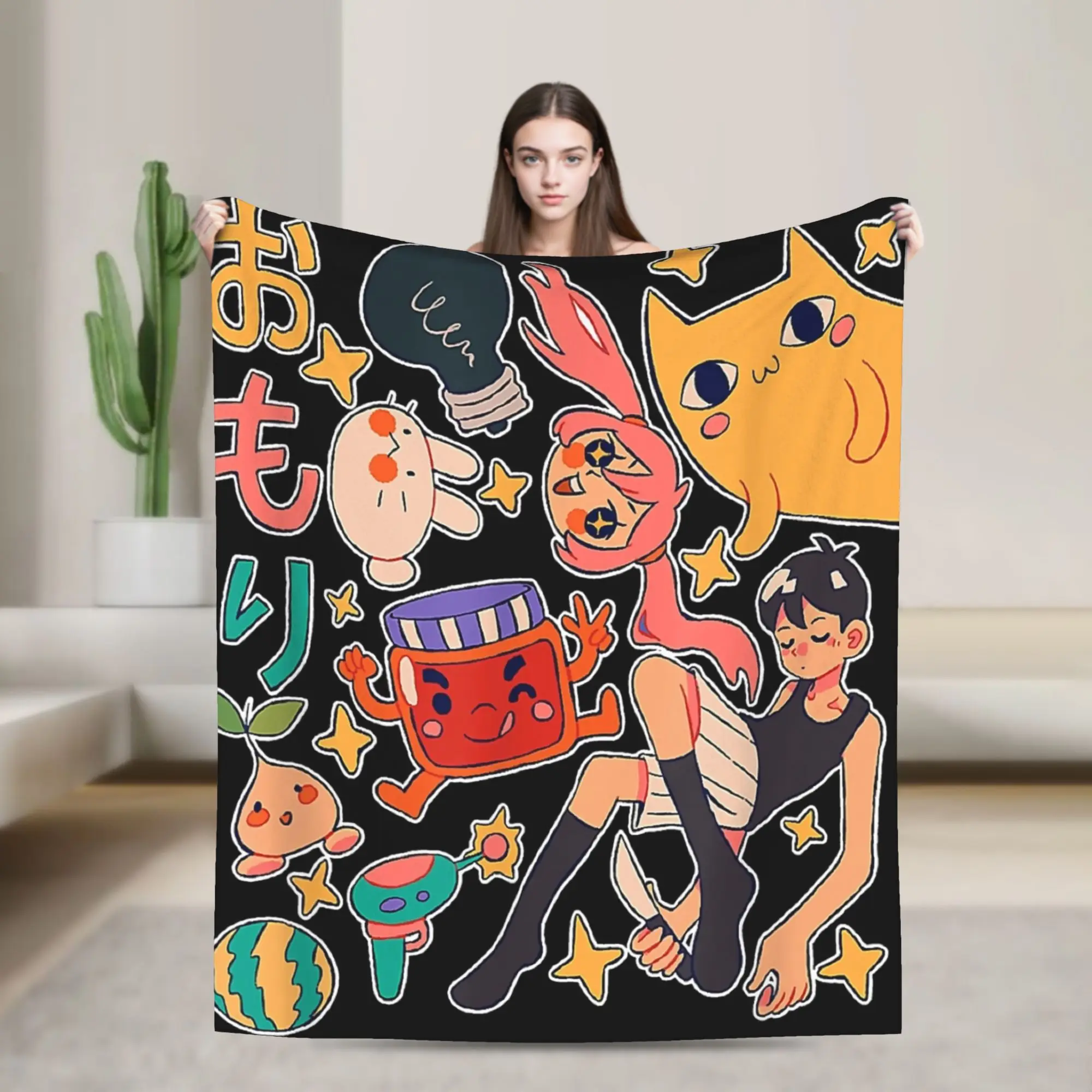 Soft Blanket Kids Travel Omori Anime Arts Vaporwave Playing Gaming  Throw Blanket  Flannel Bedspread For Couch Chair Sofa