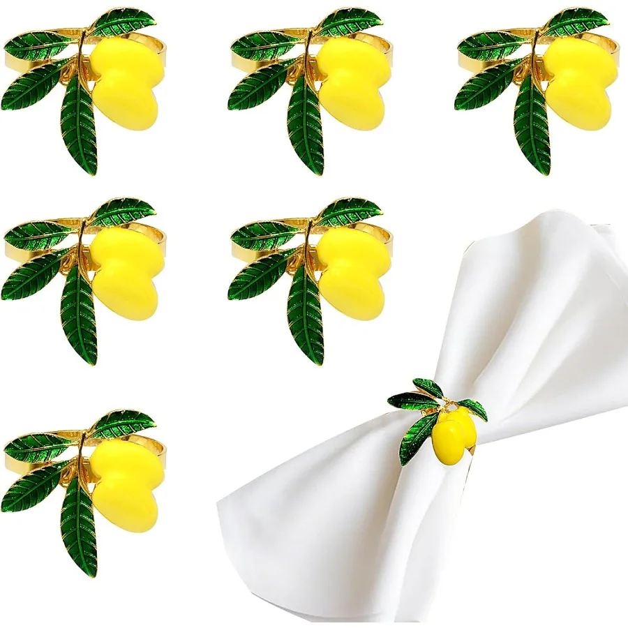 

Lemon Napkin Rings Set of 6 Gold Fall Napkin Rings for Outdoor Party Garden Wedding DecorFruit Napkin Ring Holders for Christma