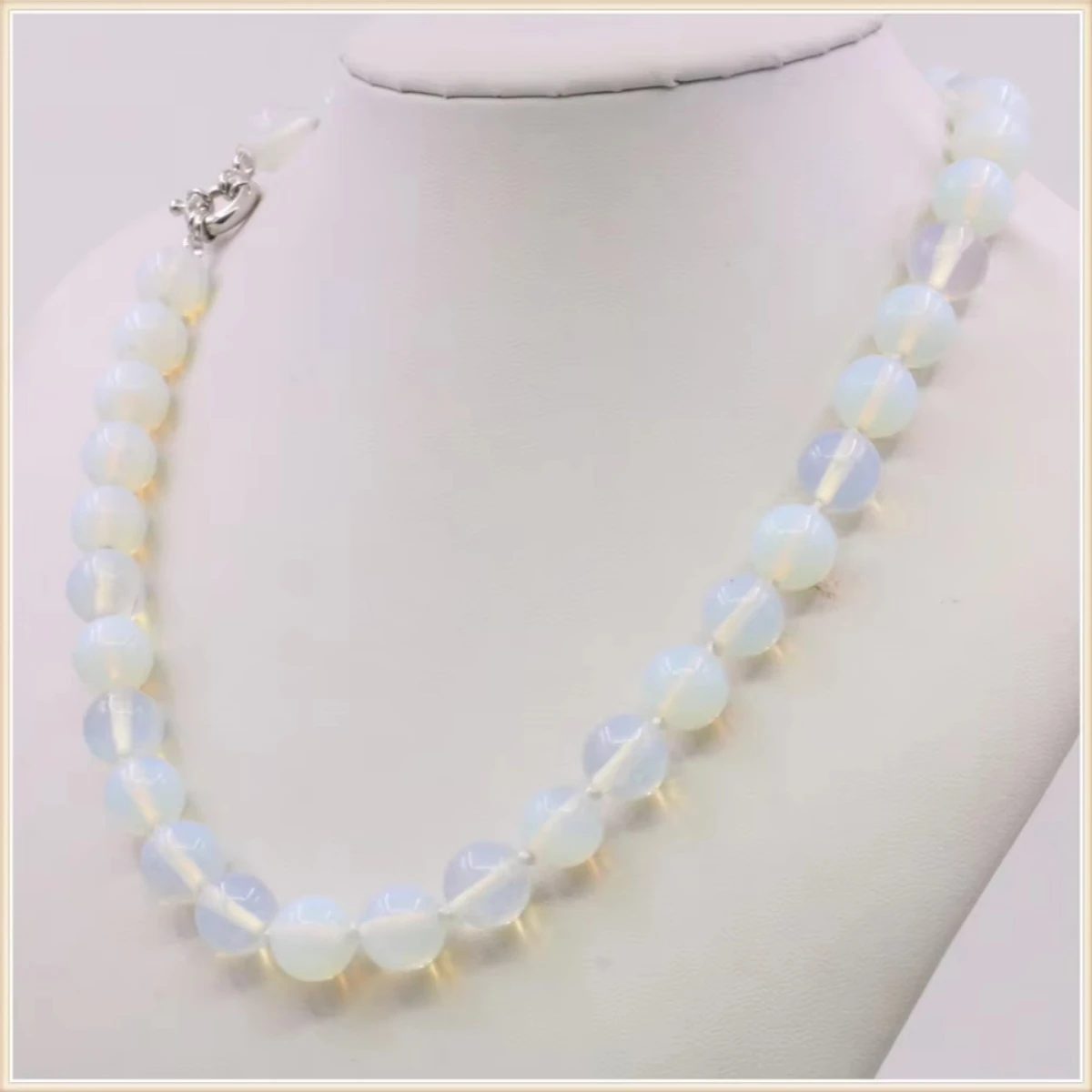 

8 10mm Round White Moonstone Necklace Smooth Natural Stone Reticular Clasp Accessory Neckwear Women Girls Jewelry Making Design