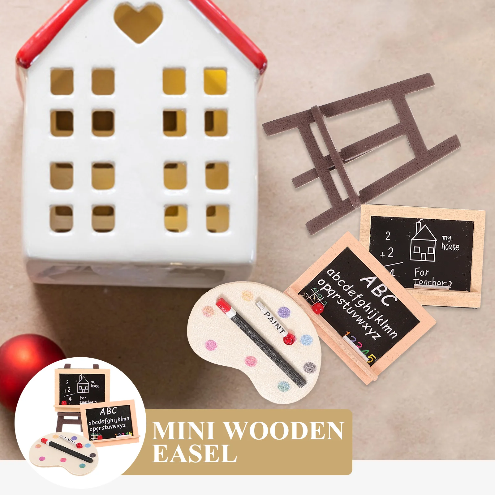 

Small Wooden Blackboard Easel Lovely Mini Decorative Desktop Model Watercolor Palette Home Furniture Item Easels for Display