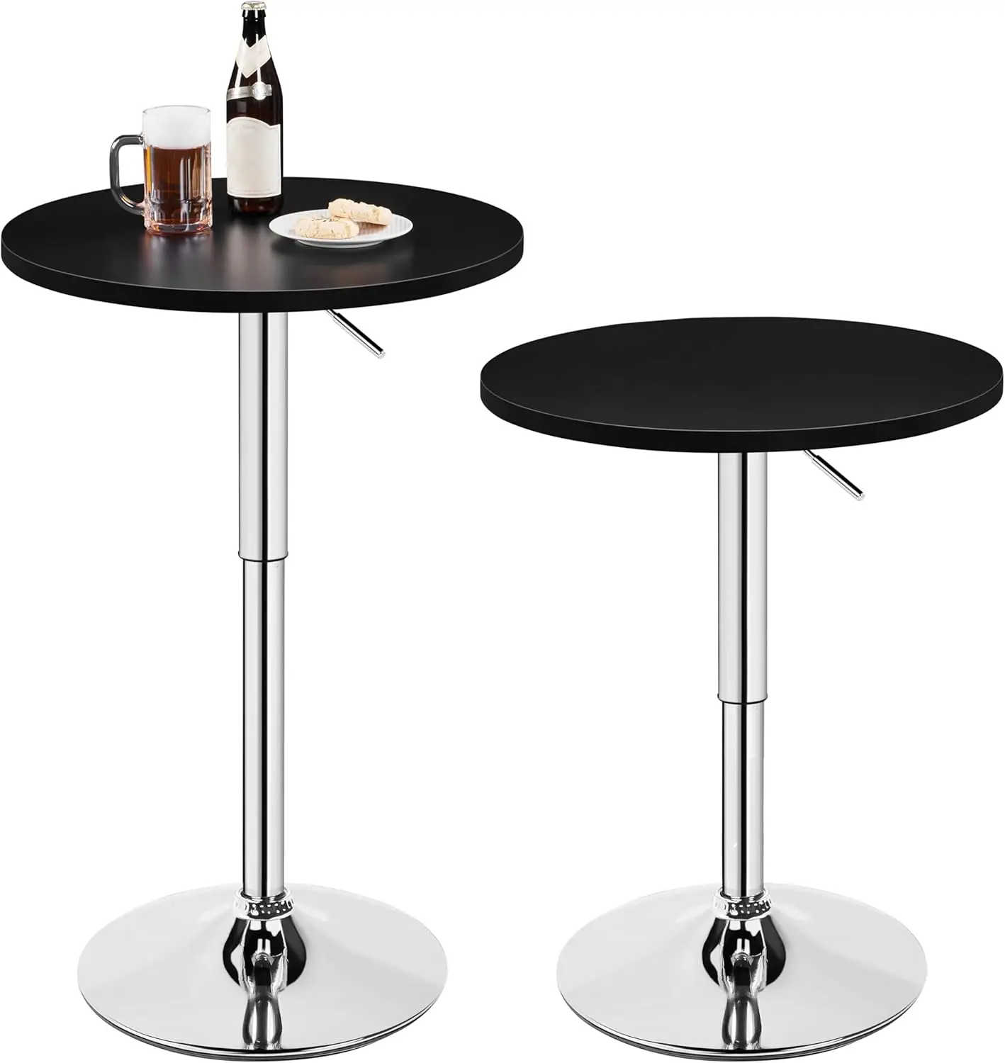 Modern Round Bar Table Adjustable Bistro Pub Counter Swivel Cafe Tables Set Of 2