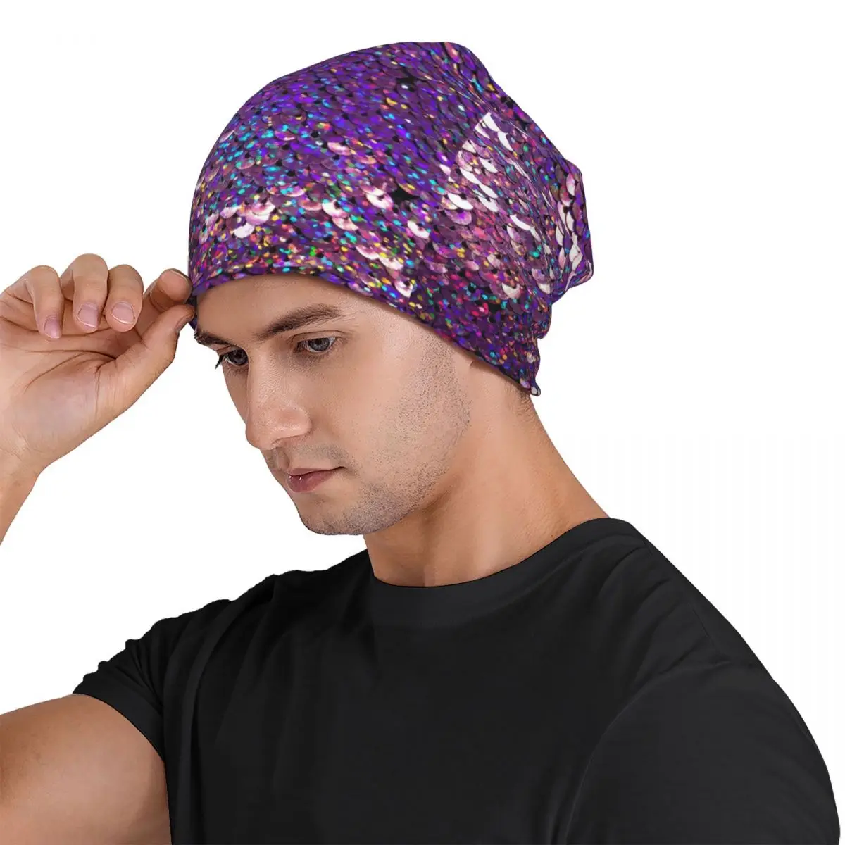 Brilliant Purple Sequins Men Women Adult Beanies Caps Knitting Bonnet Hat Warm Fashion Autumn Winter Outdoor Skullies Hats
