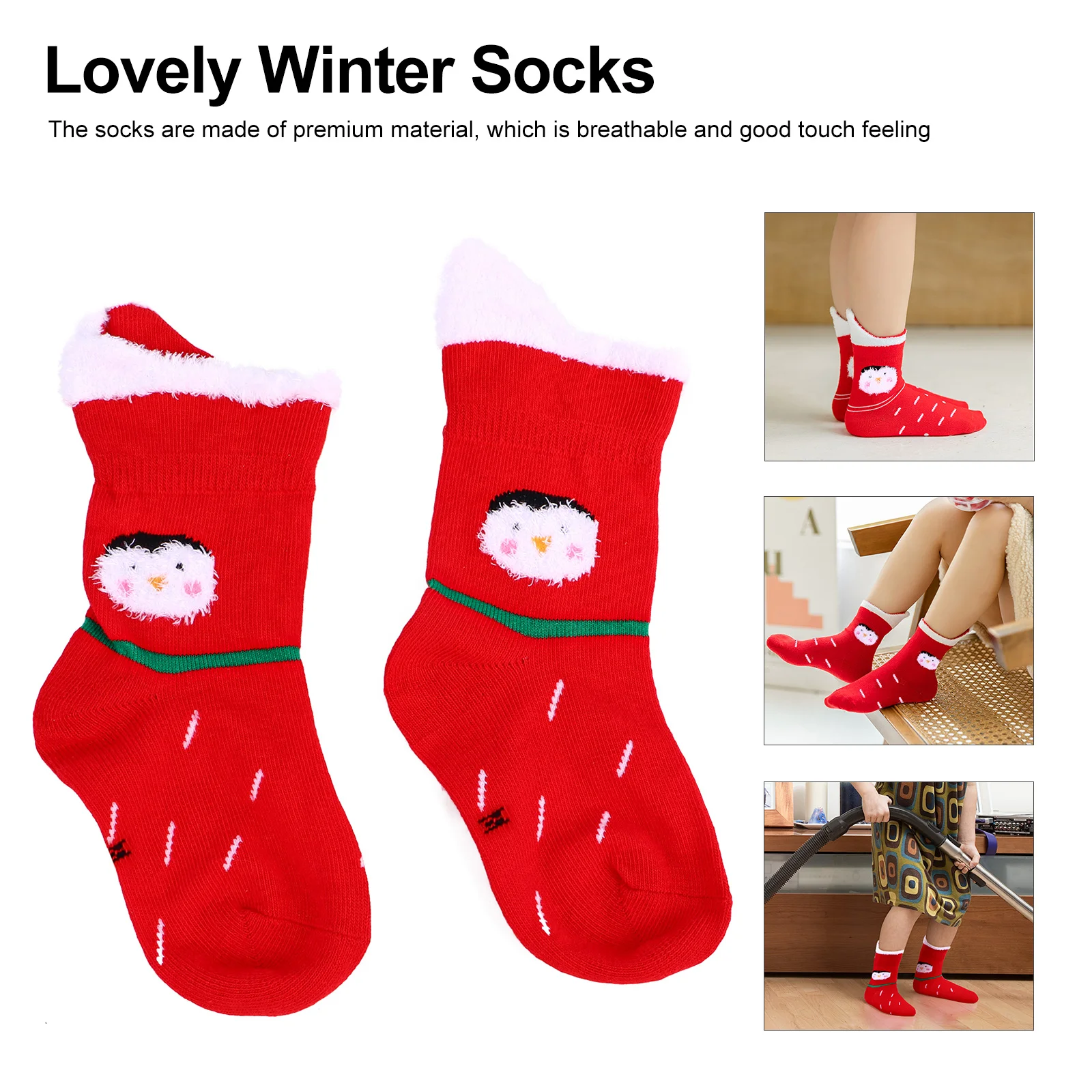 

1Pair Kids Cotton Christmas Socks Penguin Pattern Warm Xmas Stockings Lovely Winter Socks Children Festival Gift