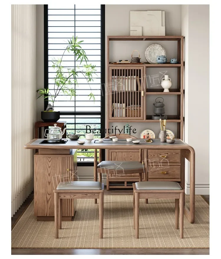 

02Nordic solid wood rock slab new Chinese coffee table household automatic kettle integrated home