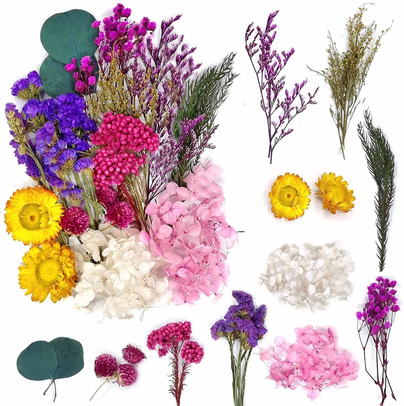 

Dried Flowers Kit Multi-use DIY Candle Making Hydrangea Chrysanthemum Gypsophila Petals Embossing Christmas Supplies Material