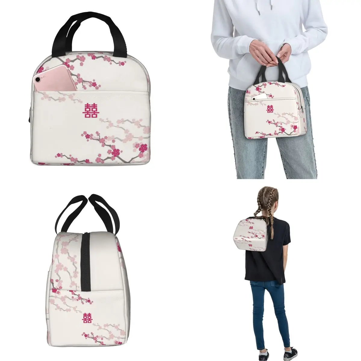 Bolsa térmica reutilizable con aislamiento Sakura japonés, fiambrera de flores de cerezo, alta capacidad, almacenamiento de alimentos