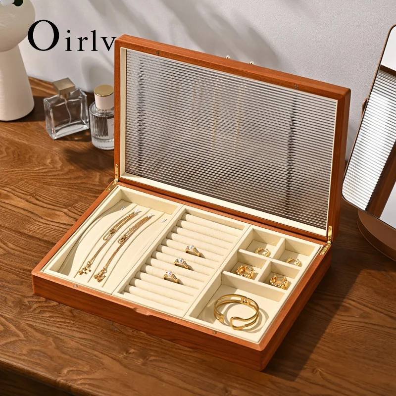 

Oirlv Органайзер для ювелирных изделий из цельного дерева Коробка для хранения колец и сережек Коробка для ожерелья и браслета Многофункциональный дисплей Коробка-органайзер для ювелирных изделий