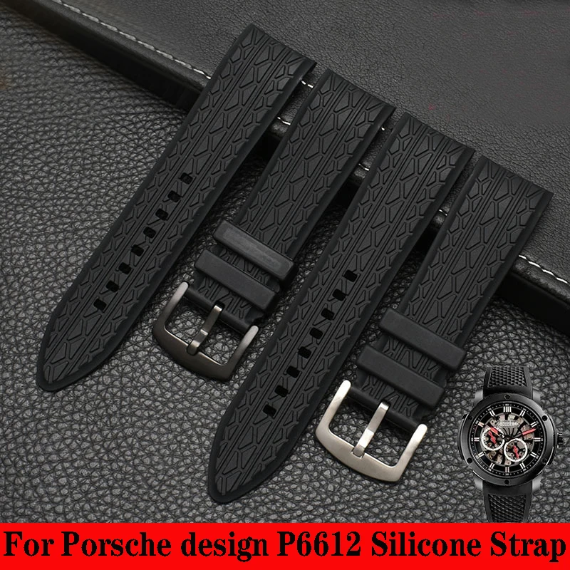 Curved End Silicone Watch Band for Porsche design p6612 watch strap watchband black Wristband Replacement Watch Bracelet 24mm