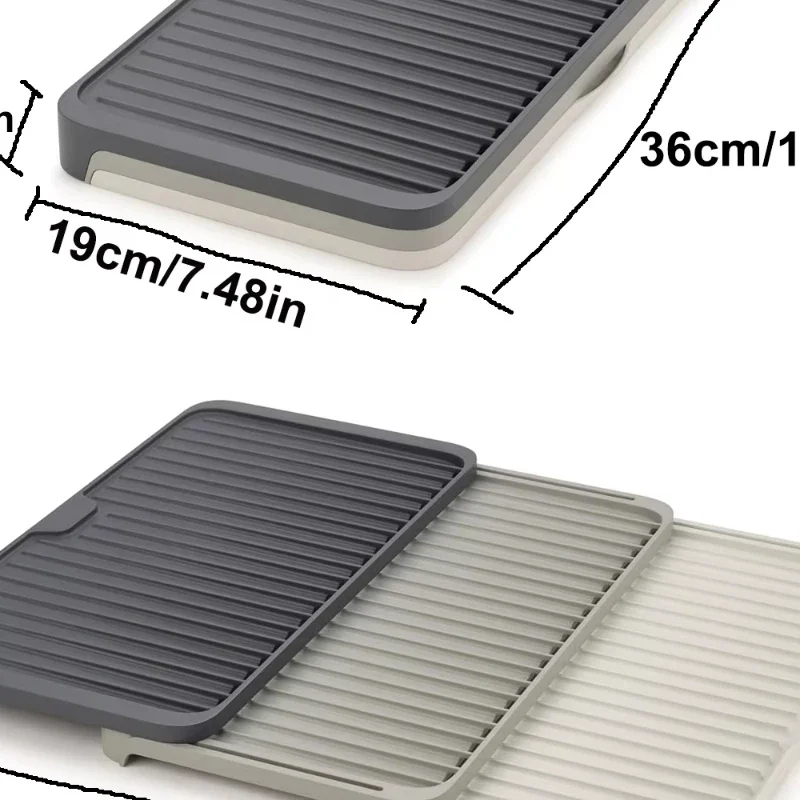 1 Juego de tablero de drenaje retráctil para encimera: ahorro de espacio, almohadilla de drenaje antideslizante, fácil de almace