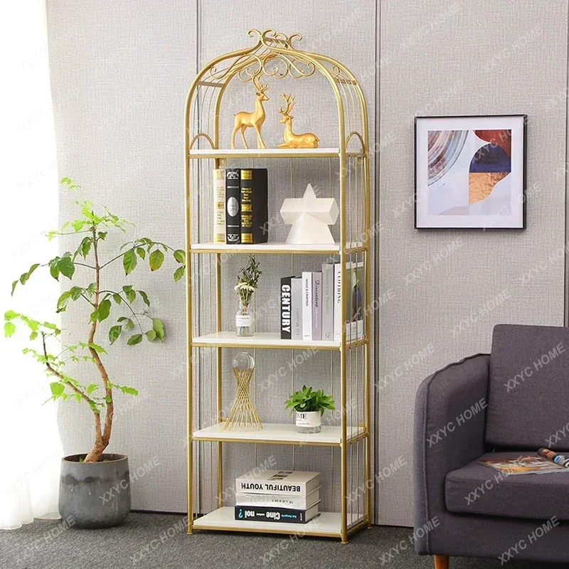Nordic Golden Iron Storage Rack Living Room Sundries Bookcase Floor Stand Multi-layer Display Shelf Home Furniture Accessories